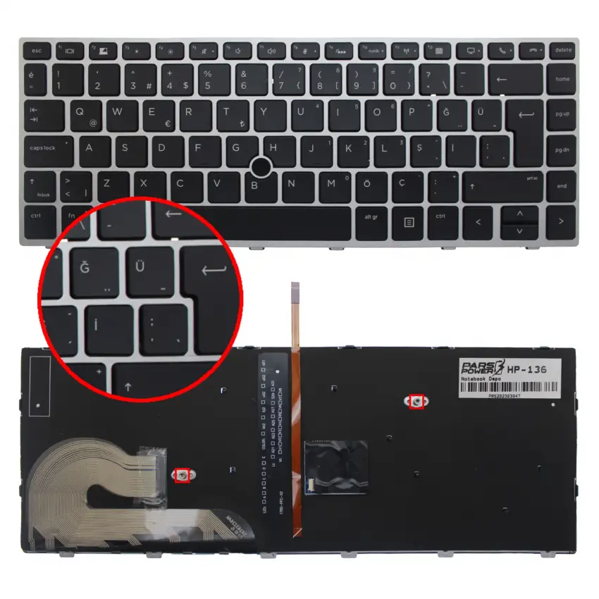 HP EliteBook 745 G5, 745 G6 Klavye Işıklı (Siyah TR)