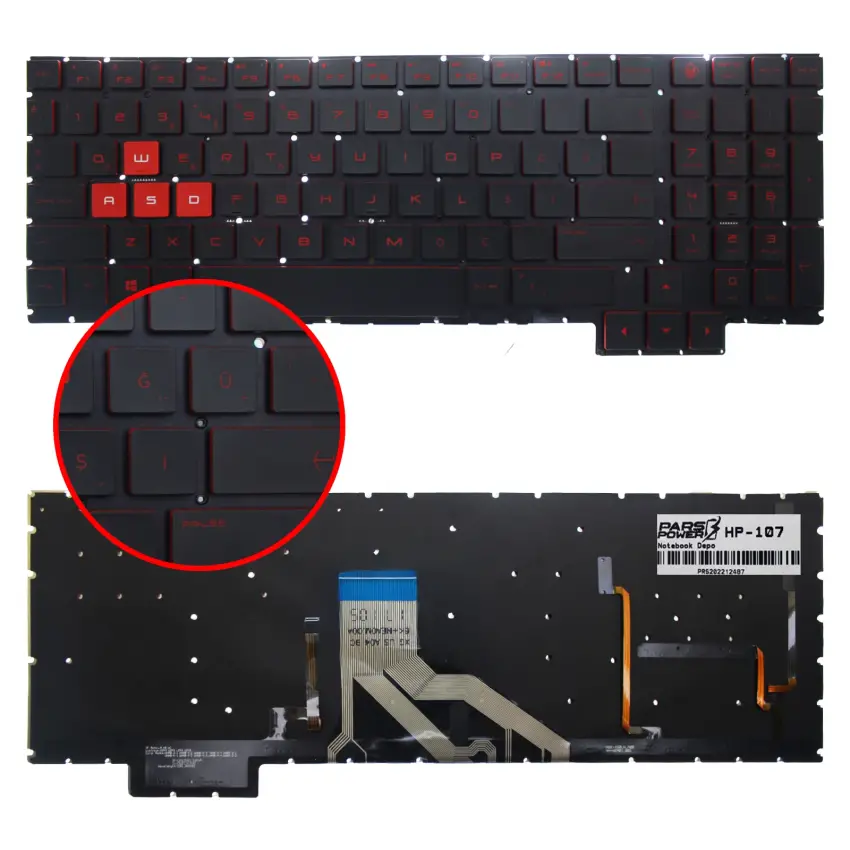 HP Omen 929478-001, NSK-XG0BQ Notebook Klavye (Işıklı TR)
