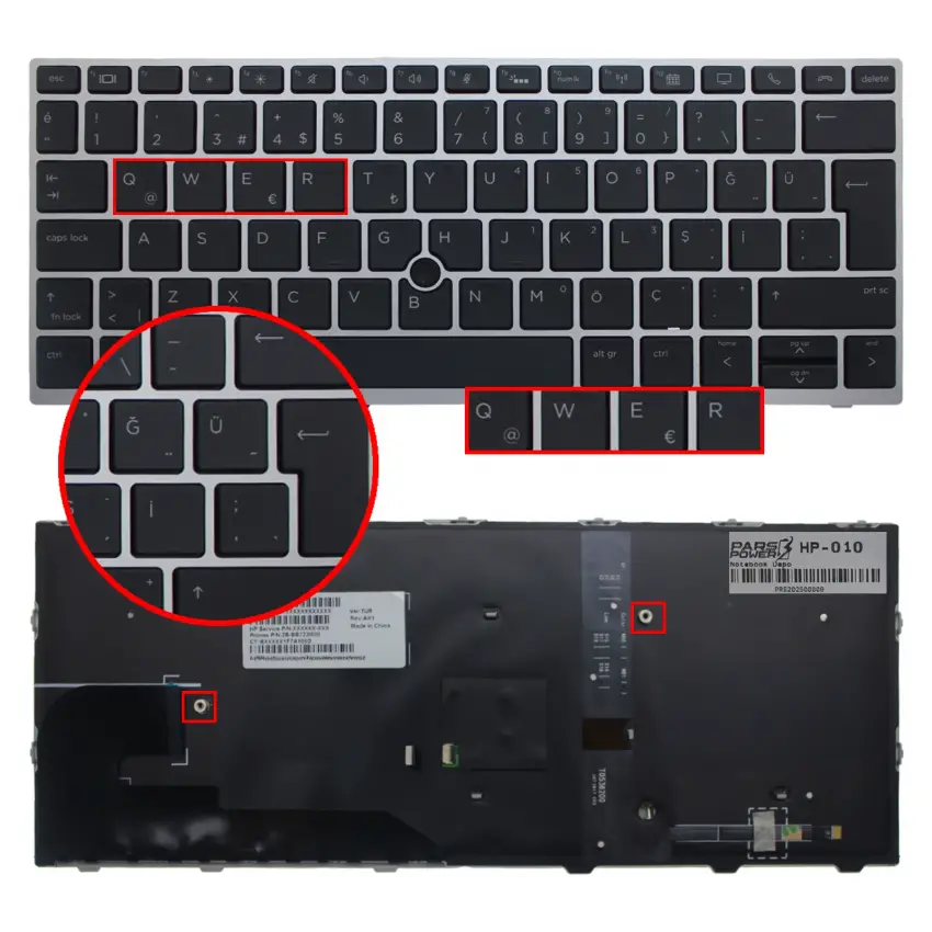 HP Elitebook 830 G5, 735 G5, 730 G5 Klavye Işıklı (Siyah TR)