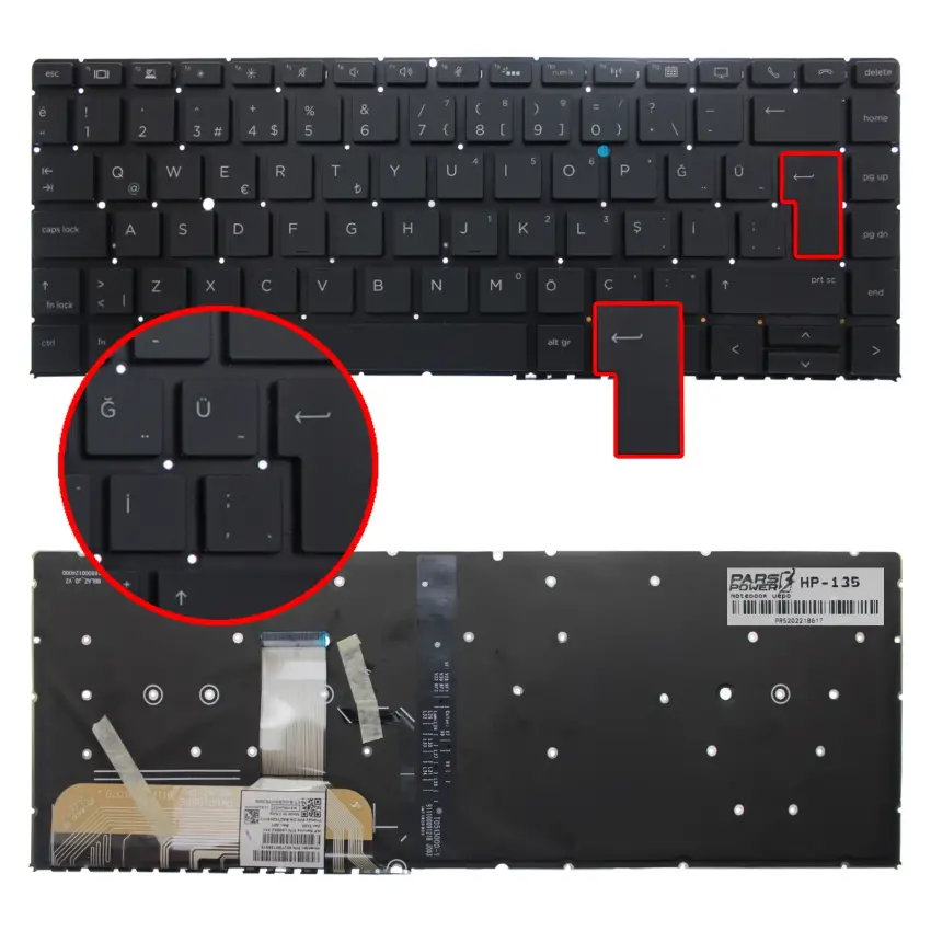 HP EliteBook Folio L02268-541, L02267-541 Klavye Işıklı (Siyah TR)