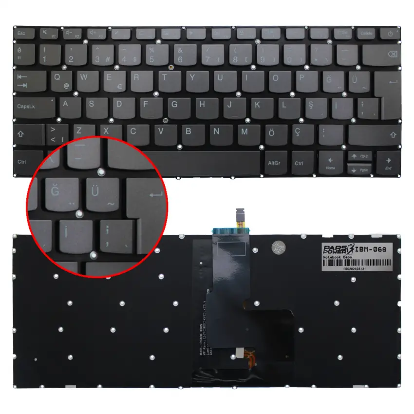 Lenovo ideaPad IP320s-14IKB, IP520S-14IKB Notebook Klavye Işıklı (Füme TR)