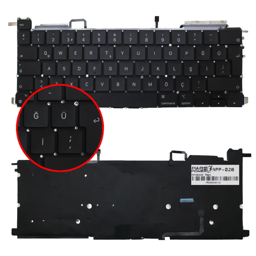 Apple MacBook Pro 13 M1 A2338 (EMC 3578) Klavye Işıklı (Siyah TR)