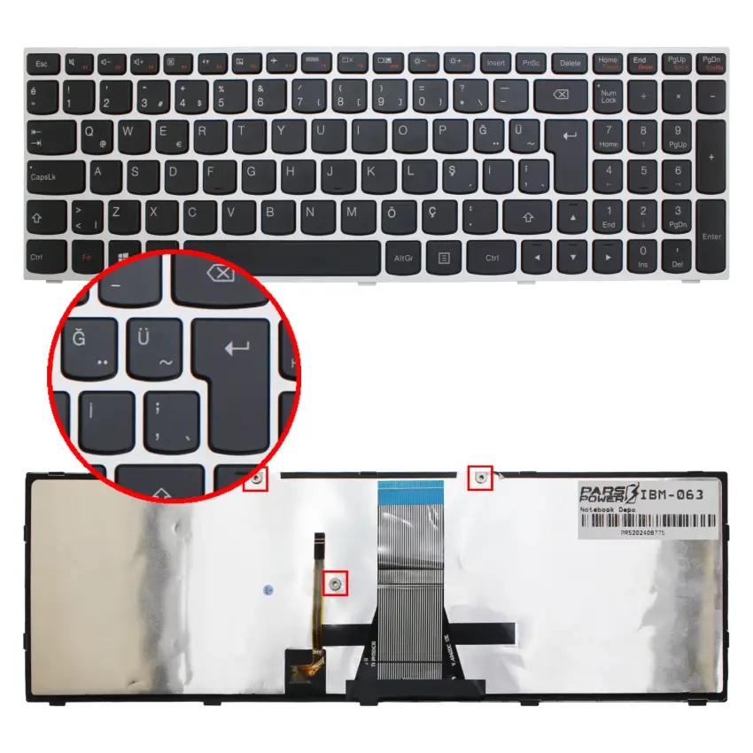 Lenovo Z5070 59-424602, 59-424603 Notebook Klavye Işıklı (Gümüş TR)