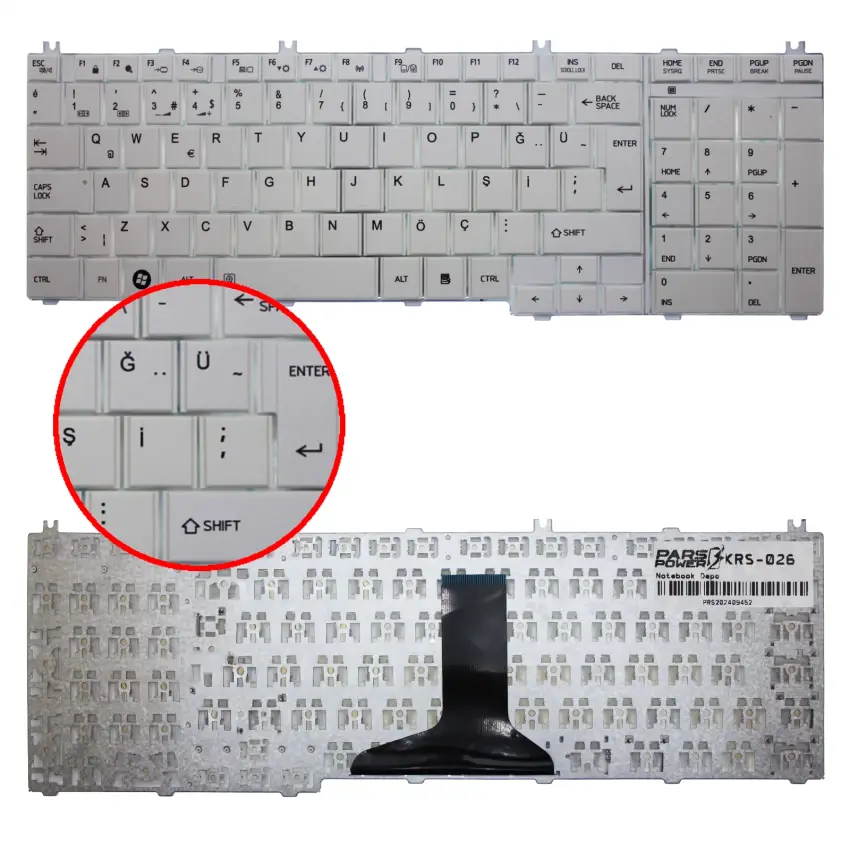 Toshiba Satellite C660-1WT, C660-1WW Notebook Klavye (Beyaz TR)