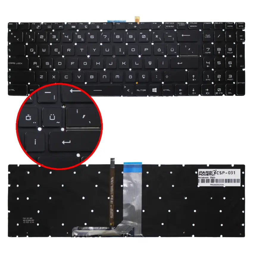 Msi WT73VR Uyumlu Notebook Klavye (Siyah Işıklı TR)