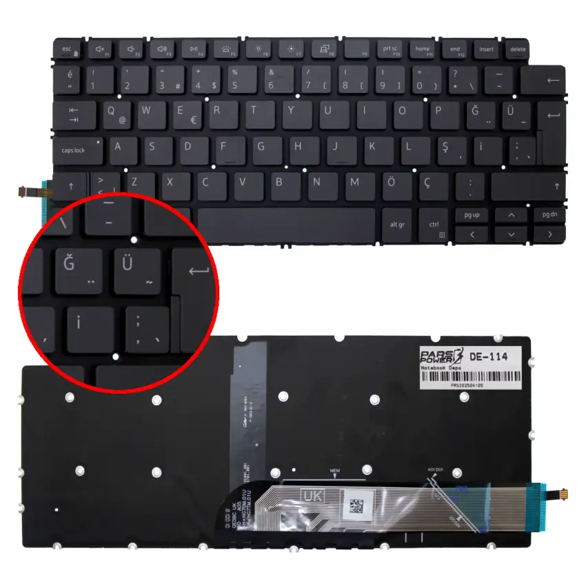 Dell Inspiron 7491 Uyumlu Klavye Işıklı (Siyah TR)