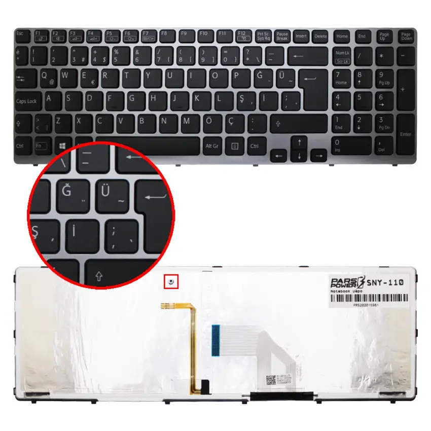 Sony Vaio V133946CS1,149088011USX SEGSQ 1D Notebook Klavye Işıklı (Siyah TR)