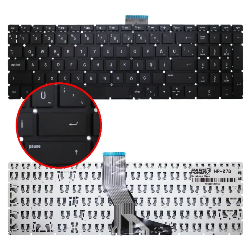 HP Pavilion 15-aw, 15-aw000, 15-aw100 Notebook Klavye Küçük Enter (Siyah TR)