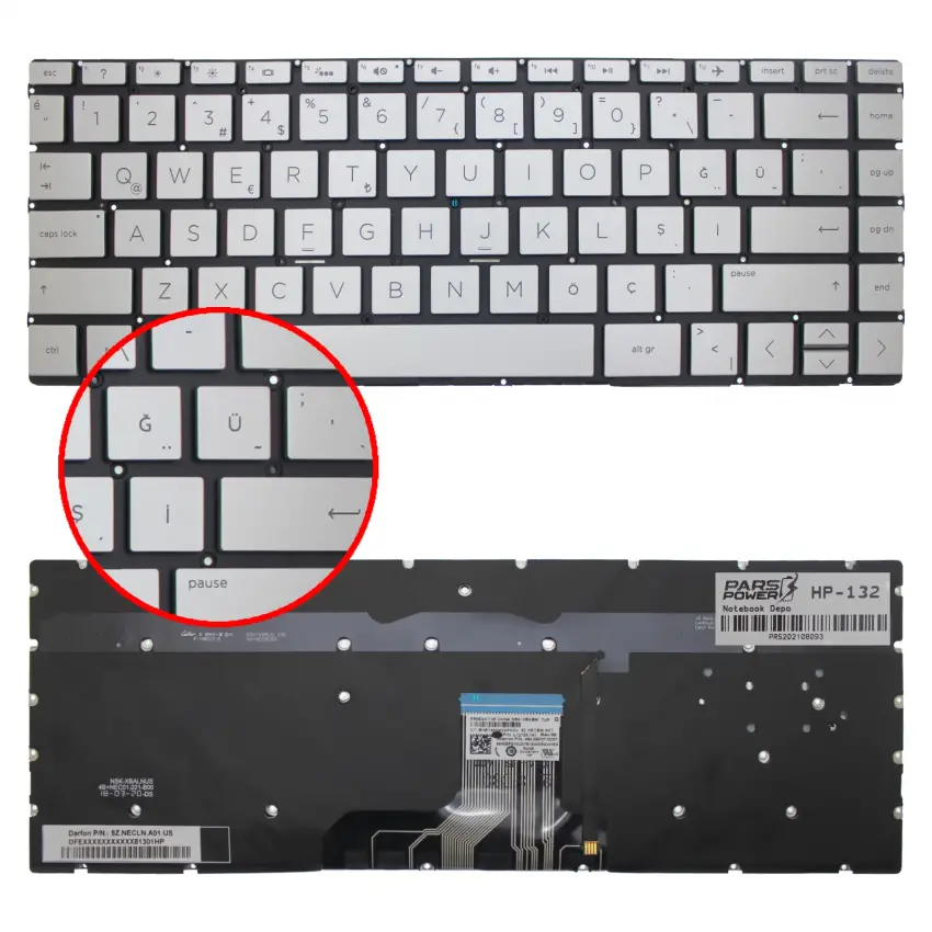 HP Envy L53415-001, L70933-001 Klavye Işıklı (Gümüş TR)