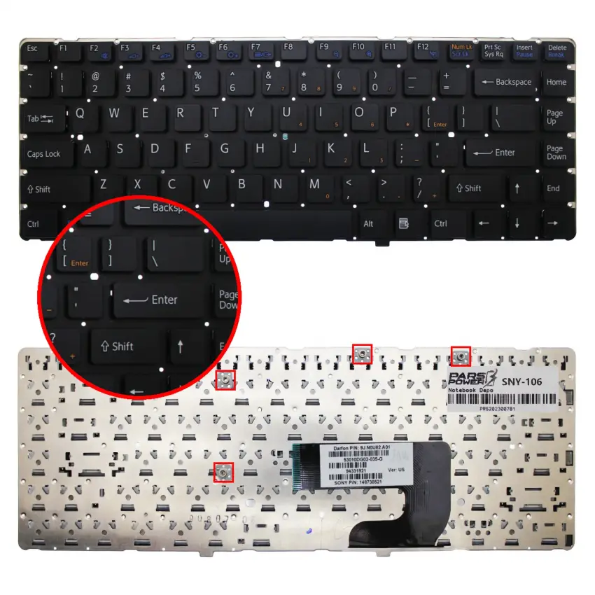 Sony VGN-NW Notebook Klavye (Siyah ENG)