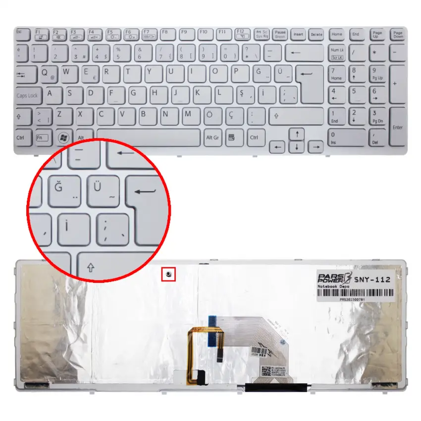Sony Vaio V133946CS1,149088011USX SEGSQ 1D Notebook Klavye Işıklı (Beyaz TR)