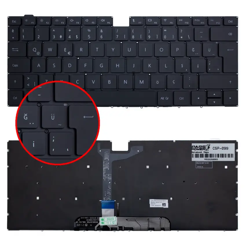 Huawei MateBook D15 BOH-WAQ9L Klavye Işıklı (Siyah TR)