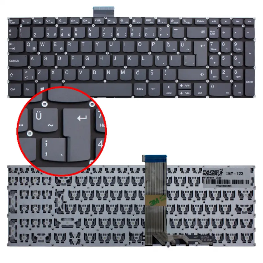 Lenovo V15 G2-ALC Type 82KD Klavye (Füme TR)