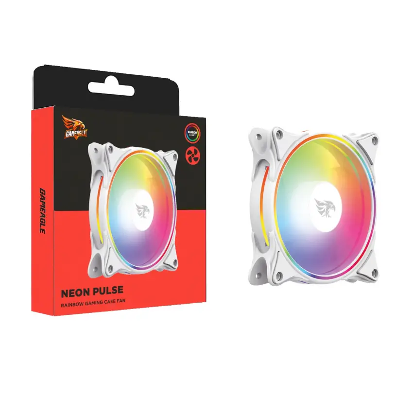 Gameagle GE-RBW100B Neon Pulse 12cm Rainbow Led Fan - Performans Seri Sessiz Kasa Fanı (Beyaz)