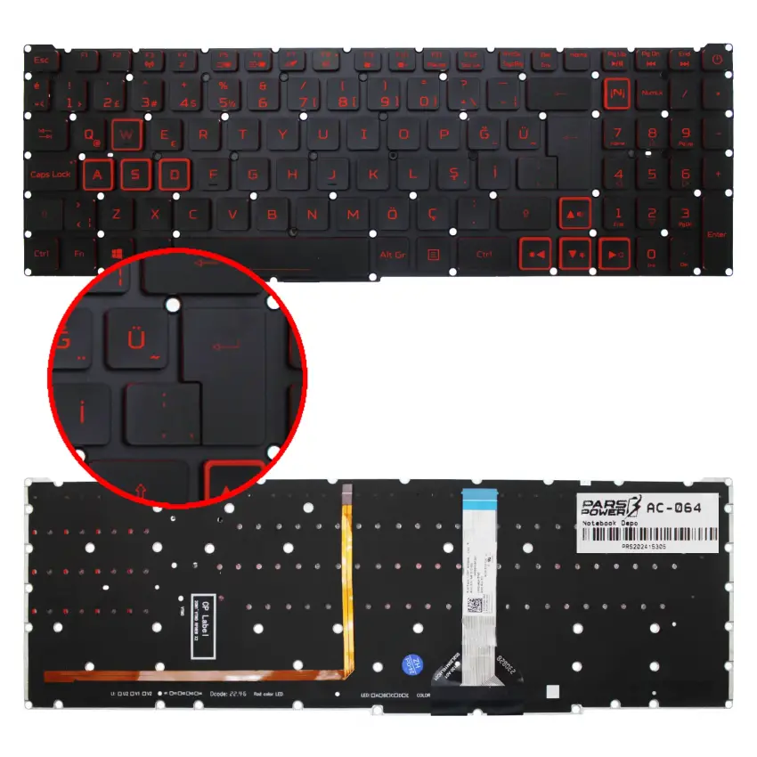 Acer Nitro 5 AN515-45-R0LL, AN515-45-R0NL Klavye Işıklı (Siyah TR)