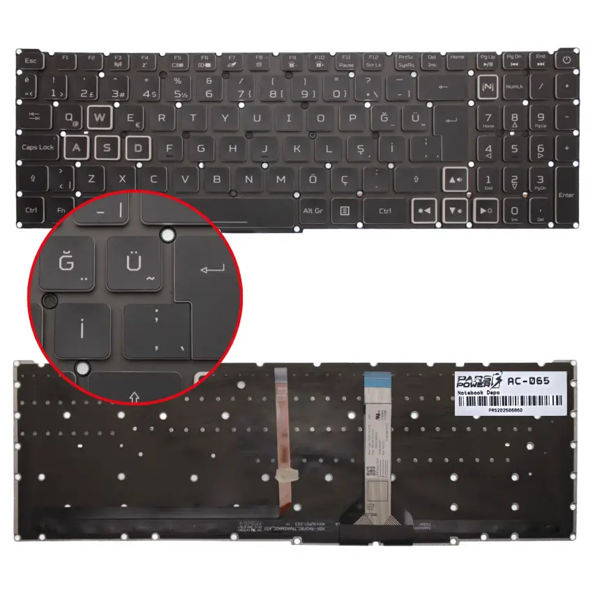 Acer Nitro 5 AN517-54-718T, AN517-54-71EJ Klavye Işıklı (Siyah TR)