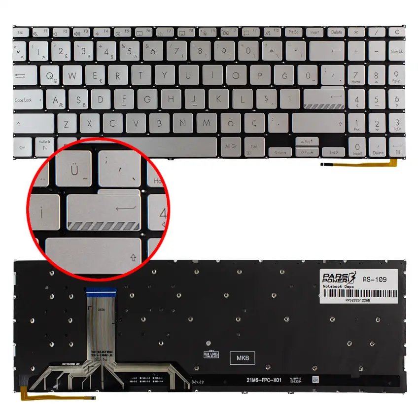 Asus ExpertBook B1 B1502CBA Klavye Işıklı (Gümüş TR)