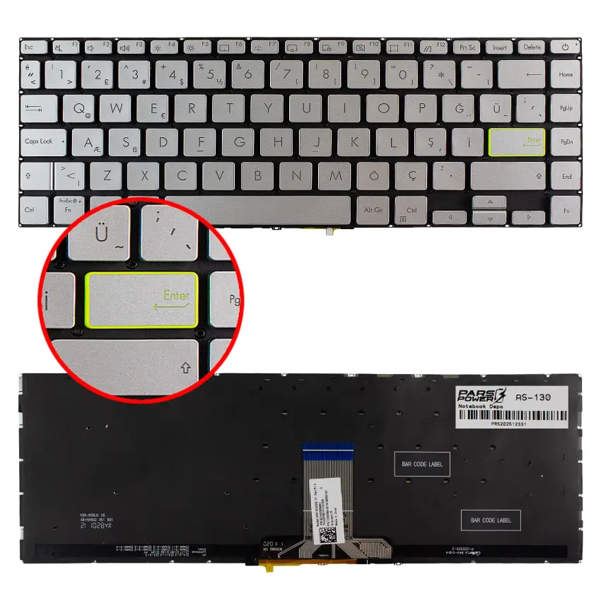 Asus VivoBook 14 X413, X413FF Klavye Işıklı (Gümüş TR)