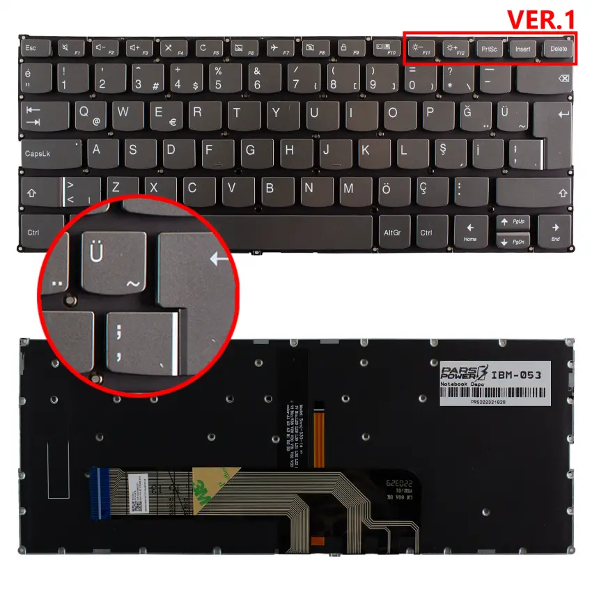 Lenovo Yoga 530-14IKB 81EK018MTX Klavye Işıklı (Füme TR)