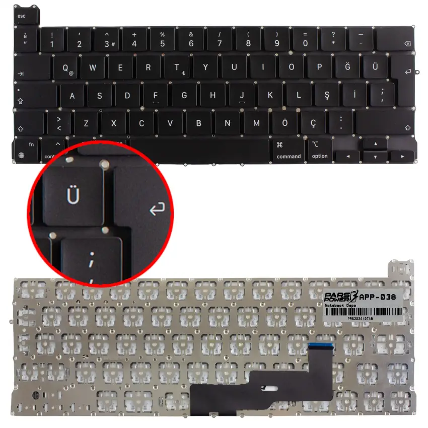 Apple MacBook Pro 13 M1 A2338 (EMC 3578) Klavye (Siyah TR)