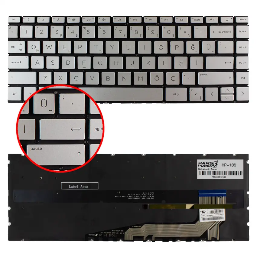 HP Pavilion Aero 13-be Serisi 13-be0xxx Klavye Işıklı (Gümüş TR)