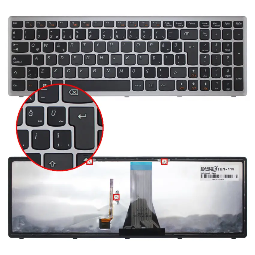 Lenovo 25-211020, 25-212971, 25-213001, 25-213031 Klavye Işıklı (Siyah TR)