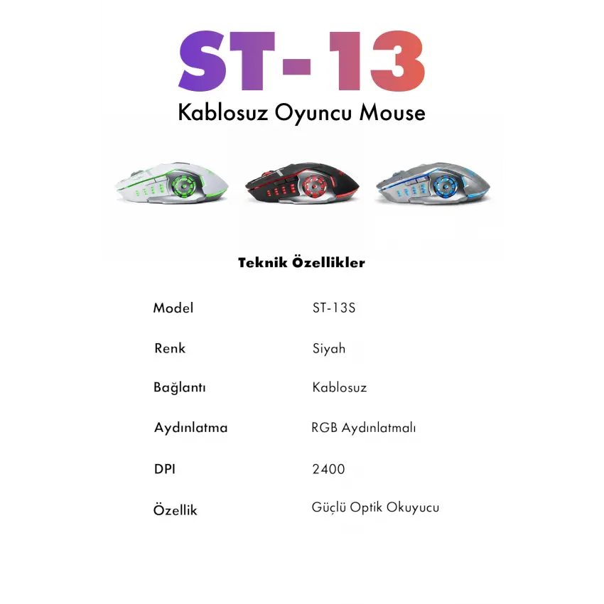 Steep Solid ST-13S Kablosuz - Wireless Şarjlı RGB Gaming Oyuncu Mouse