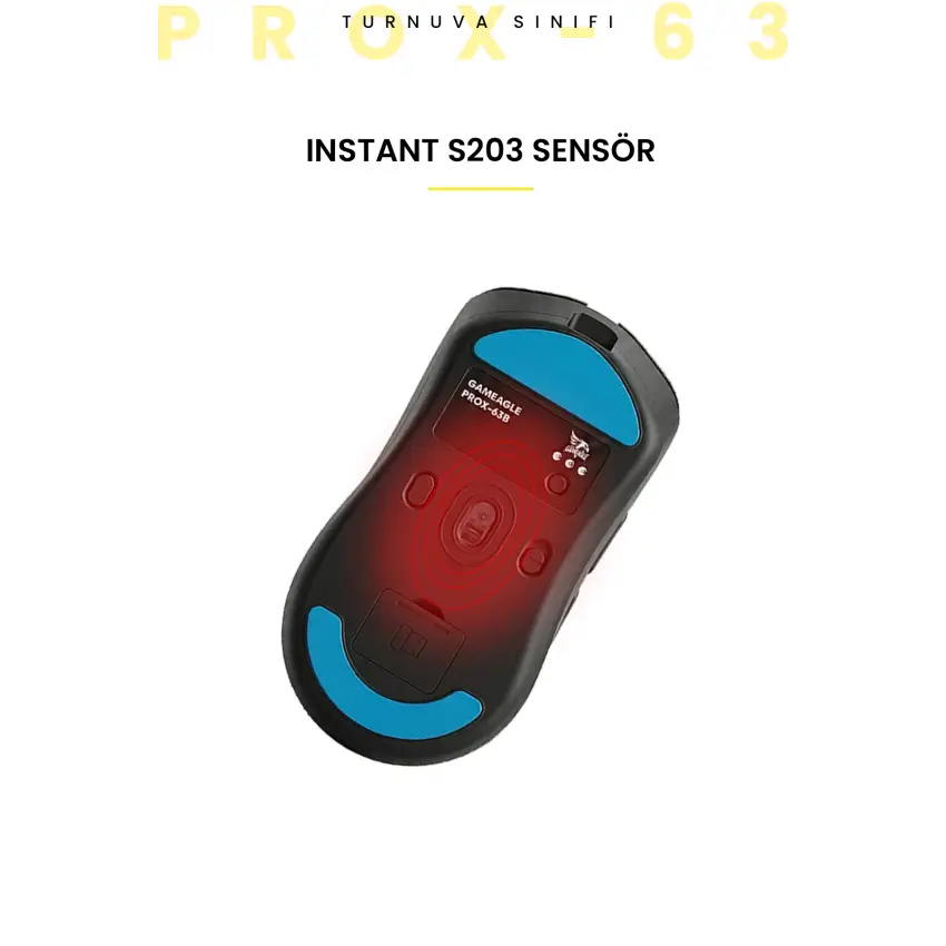 Gameagle Prox-63 Kablosuz + Bluetooth + 2.4G + Kablolu Ultra Hafif 63gr 12800DPI Oyuncu Mouse Siyah