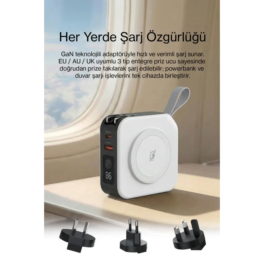 Pars Power Tripmax PRS-M001B Gan Adaptörlü Power Bank (Beyaz)