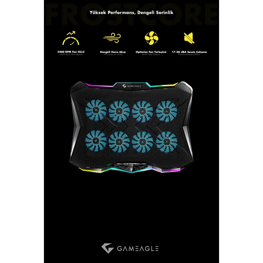 Frostcore X8 RGB 8 Fanlı 10 RGB Modlu  9-17’’ Notebook Soğutucu Stand Laptop Soğutucu