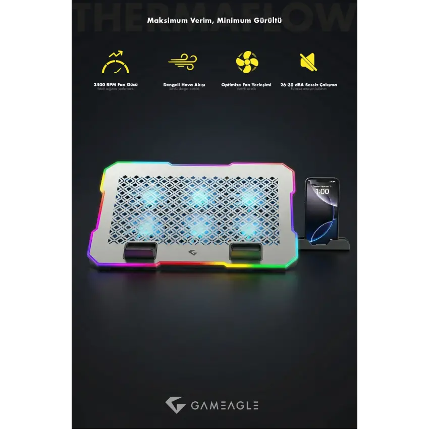 Thermaflow X6 RGB 6 Fanlı 10 RGB Modlu 9-17’’ Notebook Soğutucu Stand Laptop Soğutucu