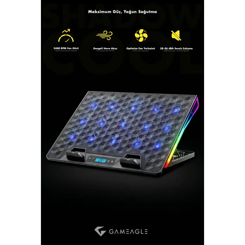 Shadow Cool GT15 RGB 15 Fanlı 10 RGB Modlu 9-17.3 Notebook Soğutucu Stand Laptop Soğutucu