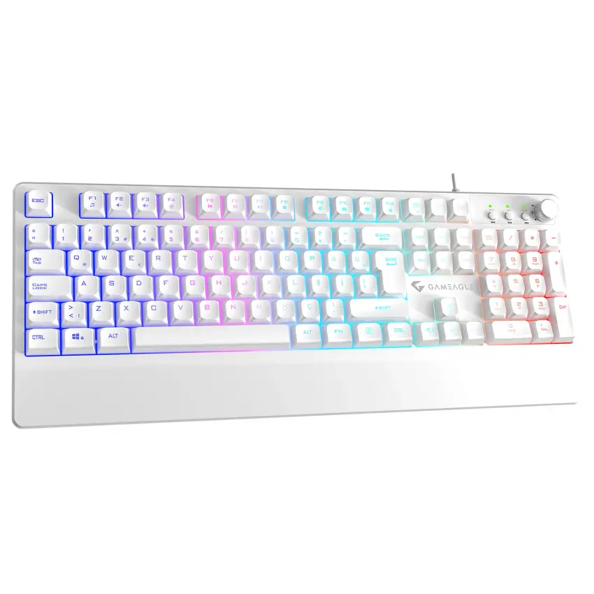 Gameagle Frost Blade RGB Membran Bilek Destekli Multimedya Tuşlu 26 Anti-Ghosting Oyuncu Klavyesi Beyaz