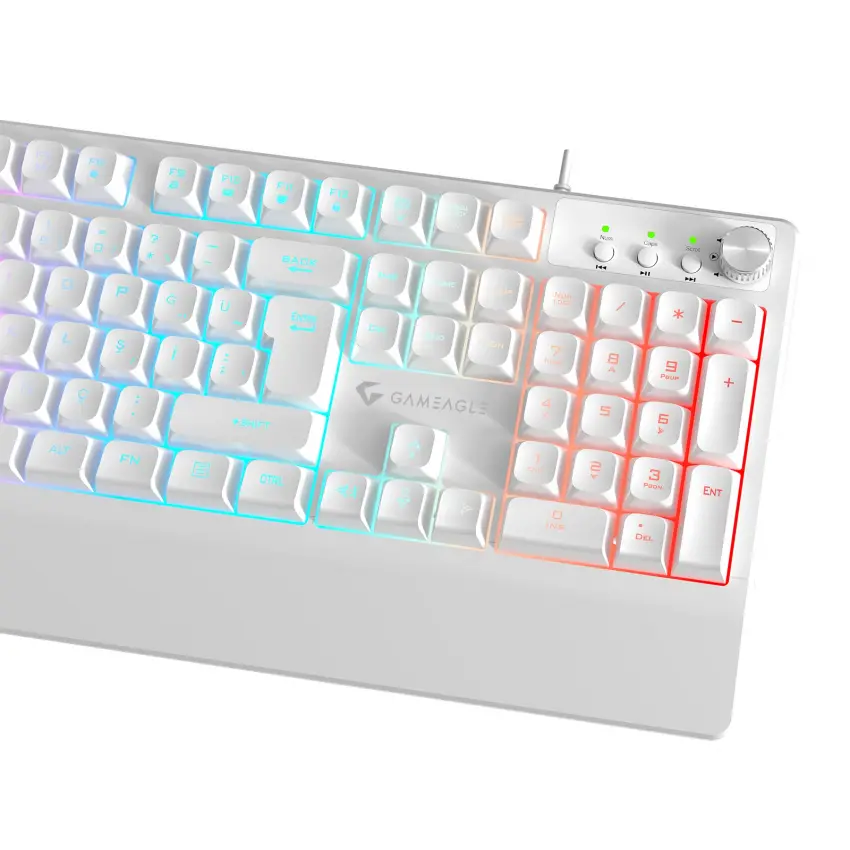 Gameagle Frost Blade RGB Membran Bilek Destekli Multimedya Tuşlu 26 Anti-Ghosting Oyuncu Klavyesi Beyaz