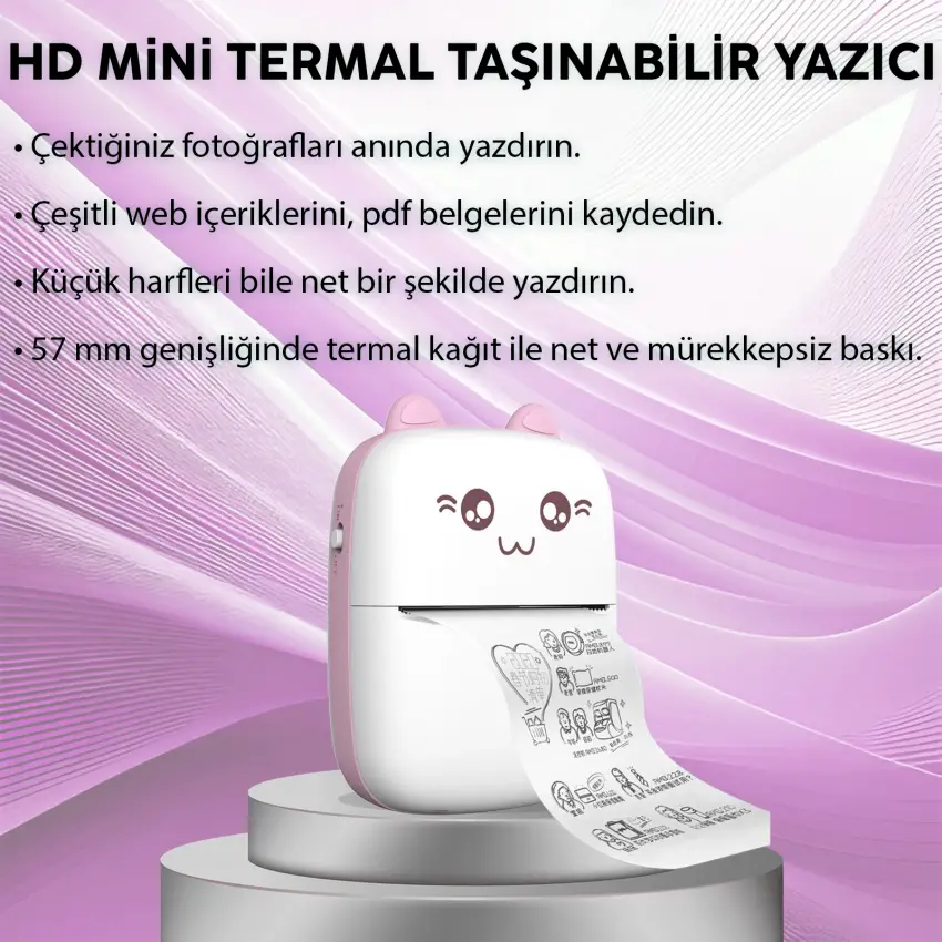 Steep Solid C9 Mini Fotoğraf Yazıcı Kablosuz Etiket Yazıcı Baskı Makinesi Ios Android Uyumlu Termal Printer (Pembe)