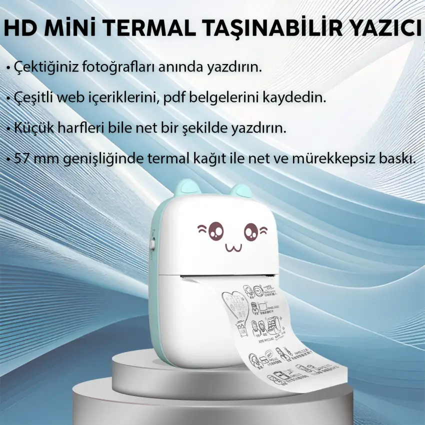 Steep Solid C9 Taşınabilir Mini Termal Yazıcı Kablosuz App Uygulamalı (Mavi)