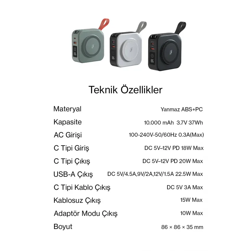 Pars Power Tripmax PRS-M001B Gan Adaptörlü Power Bank (Siyah)