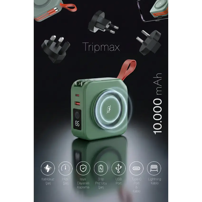 Pars Power Tripmax PRS-M001B Travel Şarj aleti (Yeşil)