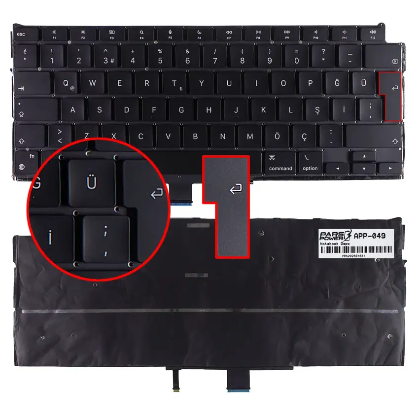 Apple MacBook Air A2337 Emc2598 Klavye Işıklı (Siyah TR)