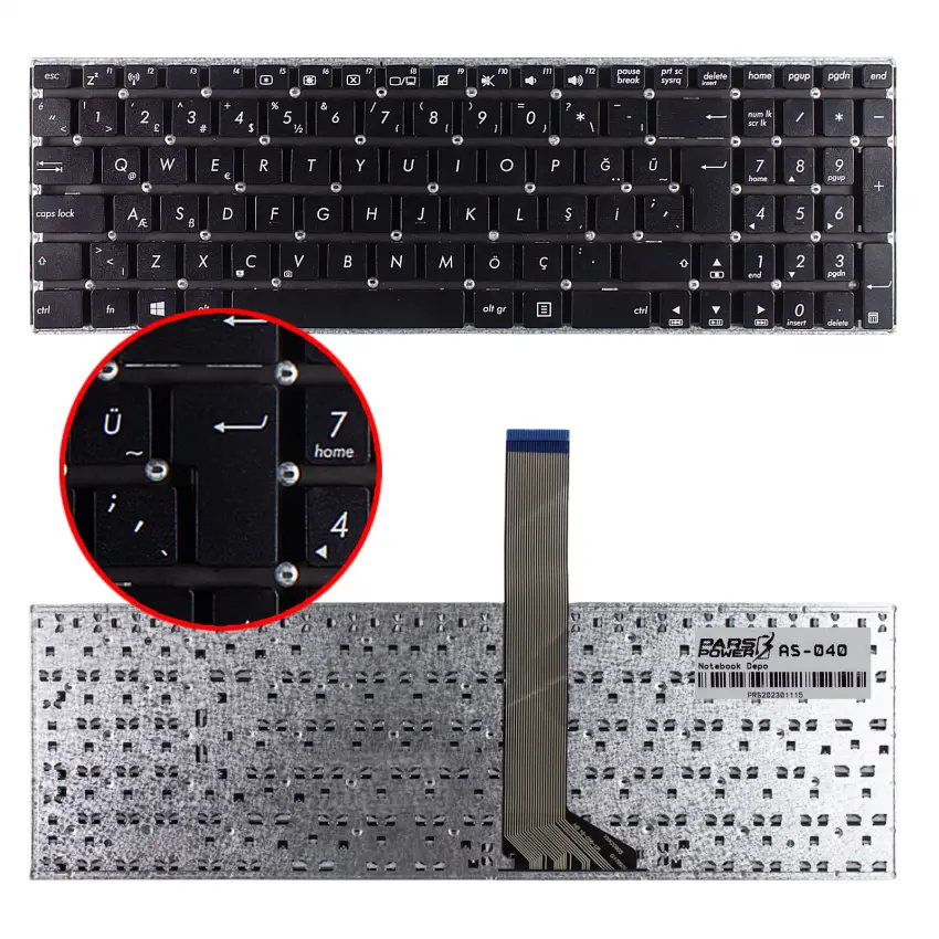 Asus A56CA, K56CA, S56CA, R505CA Notebook Klavye (Siyah TR)