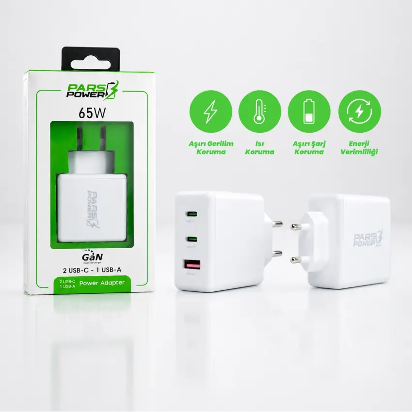 Pars Power PRS-302 65W Çoklu Hızlı USB Type-C Pd - Gan Adaptör Şarj Aleti-Cihazı