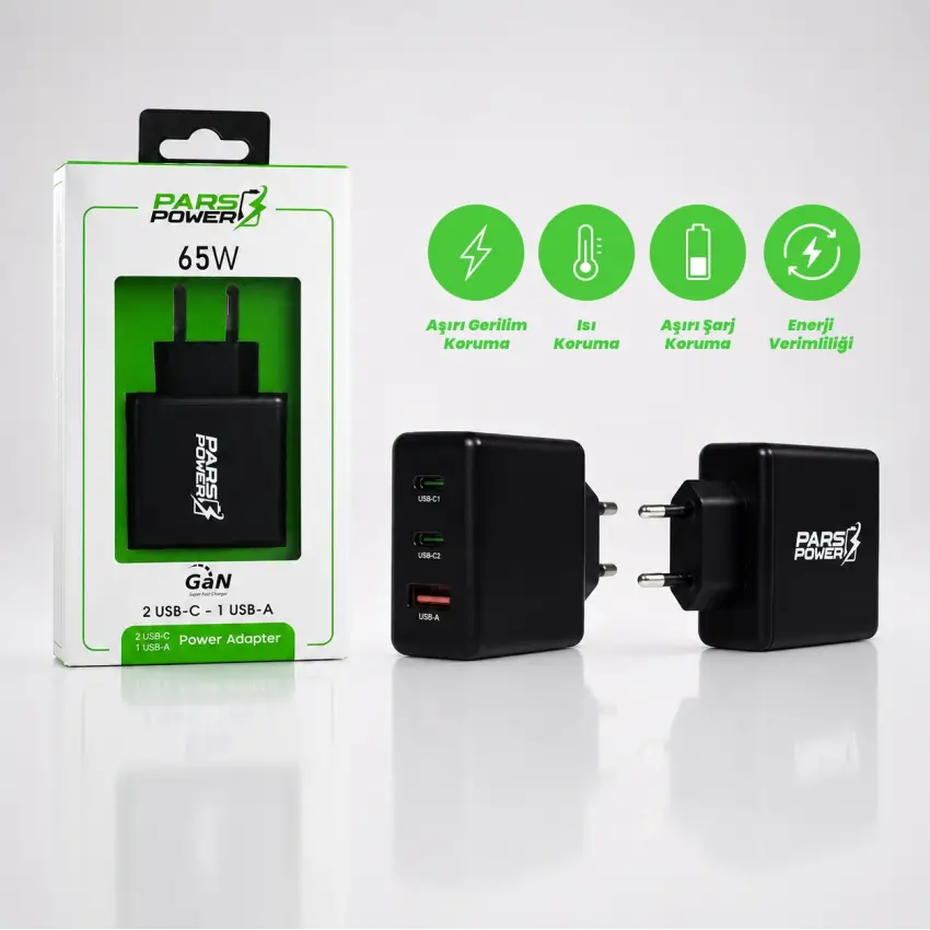 Pars Power 65W Çoklu Hızlı Pd - Gan Adaptör Şarj Aleti-Cihazı