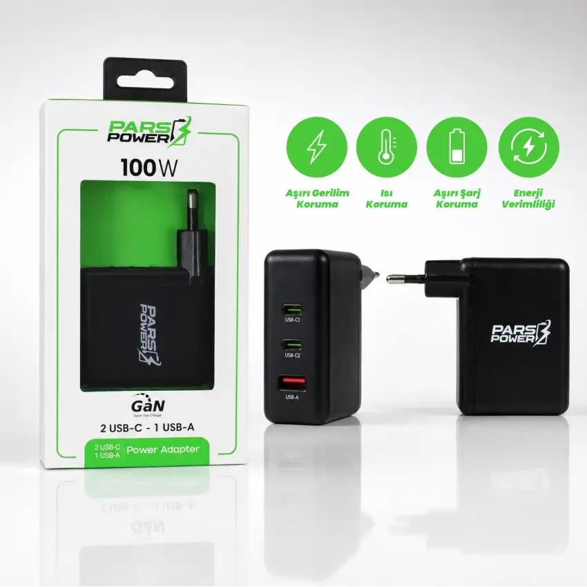 Pars Power PRS-304 100W Çoklu Hızlı Pd - Gan Adaptör Şarj Aleti-Cihazı