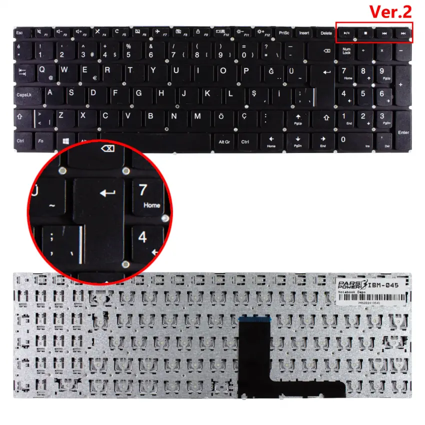 Lenovo V310-15ABR, V310-15ISK Notebook Klavye (Siyah TR)