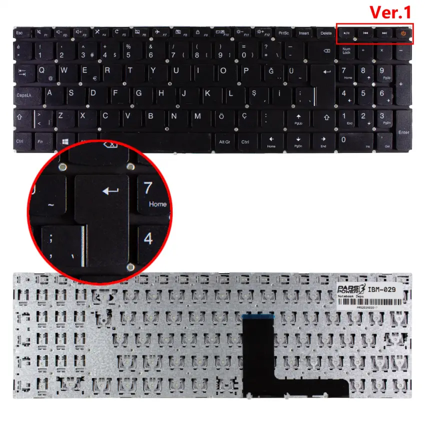 Lenovo V310-15ABR, V310-15ISK Notebook Klavye (Siyah TR)