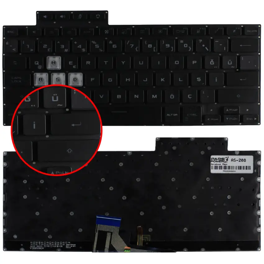 Asus TUF516PR Notebook Klavye Işıklı (Siyah TR)