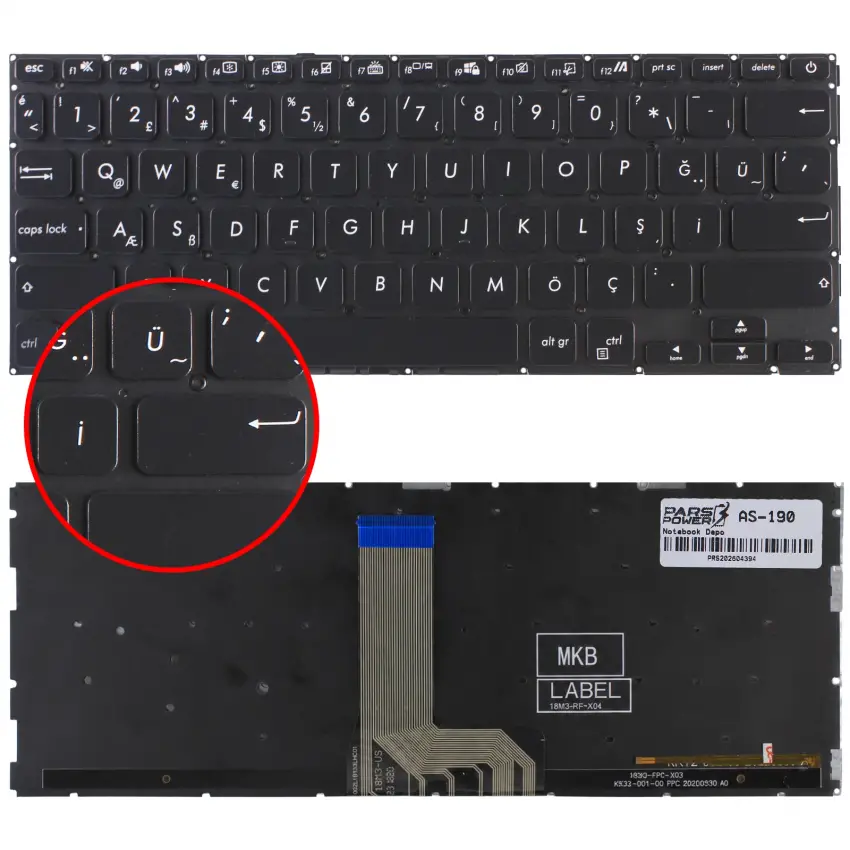 Asus A415, F415, M415 Serisi Klavye Işıklı (Siyah TR)