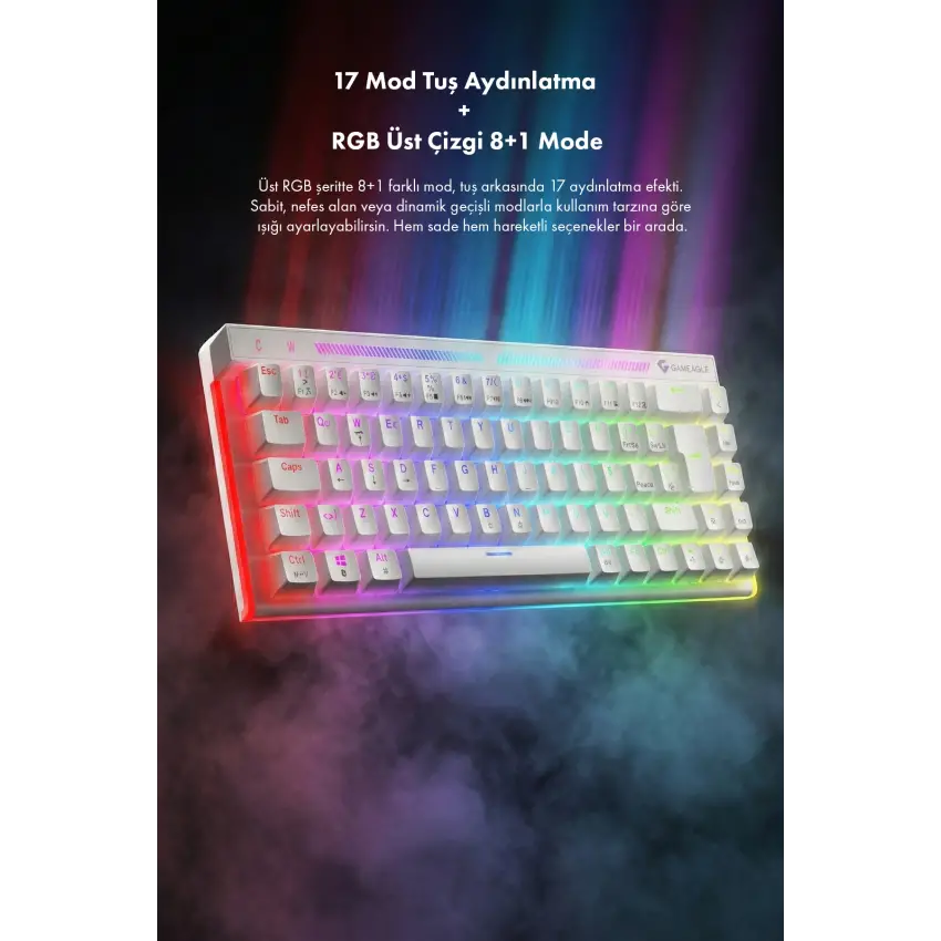 Nebula RGB Kablolu 11 Mod RGB TR Layout Double Shot Full Anti-Ghosting Mekanik Oyuncu Klavyesi Beyaz