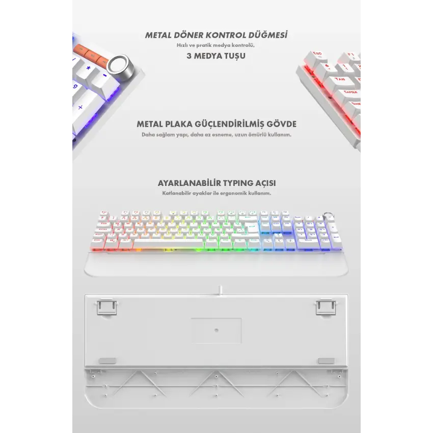 Apex Rainbow 11Mod Aydınlatma Kablolu TR Double Shot Full Anti-Ghosting Mekanik Oyuncu Klavyesi