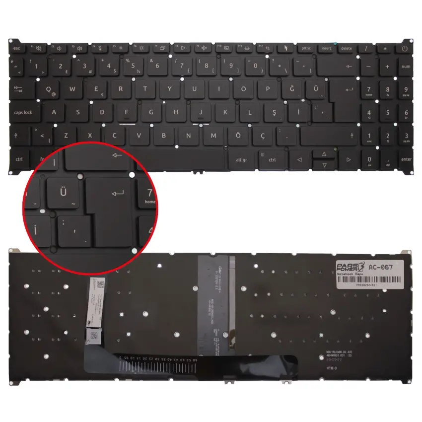 Acer Aspire 3 N23H4 Klavye Işıklı (Siyah TR)